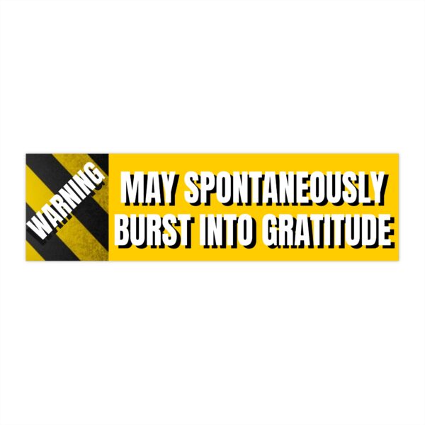 WARNING MAY SPONTANEOUSLY BURST INTO GRATITUDE - Bumper Stickers